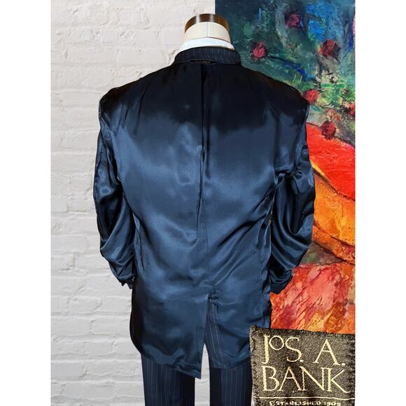 Jos A Bank Mens 41R 36x33 Navy Blue Stripe Wool Cashmere Suit Jacket Pants Set - Picture 6 of 16